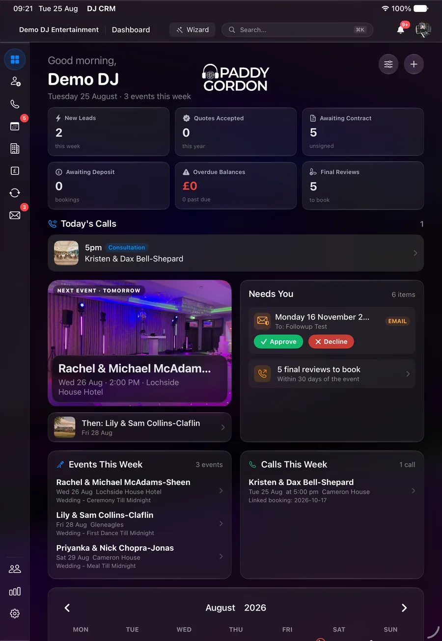 The iPad app dashboard